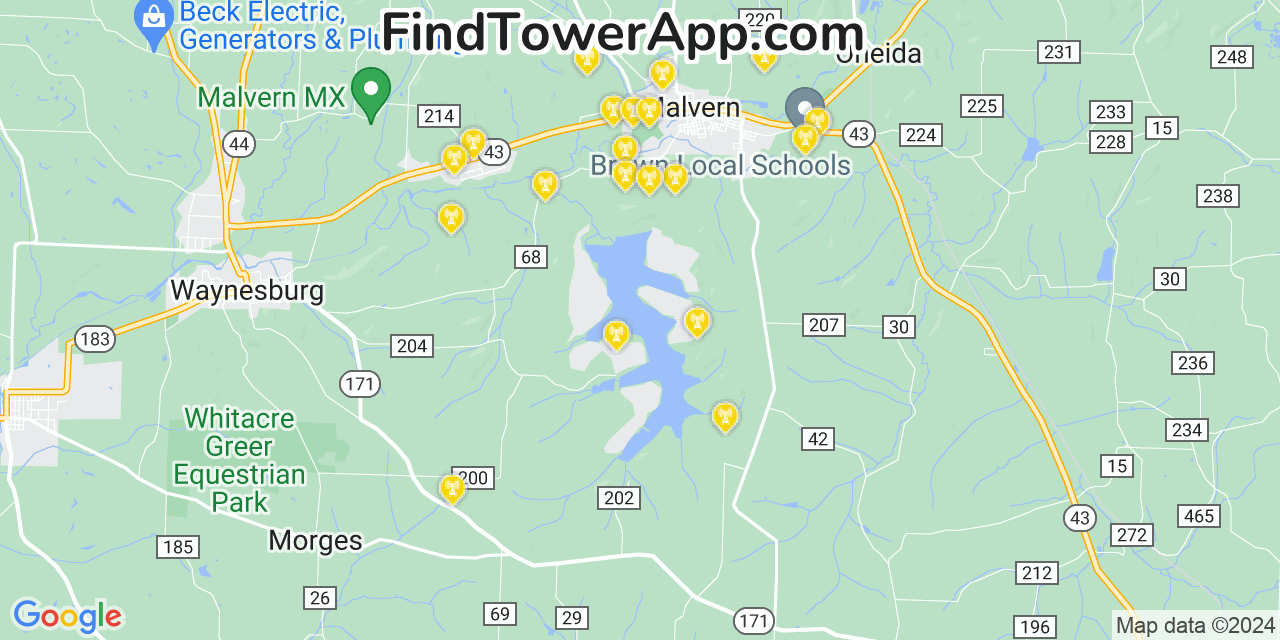 AT&T 4G/5G cell tower coverage map Lake Mohawk, Ohio