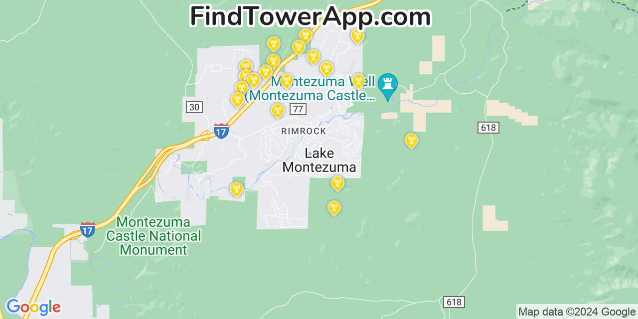 AT&T 4G/5G cell tower coverage map Lake Montezuma, Arizona