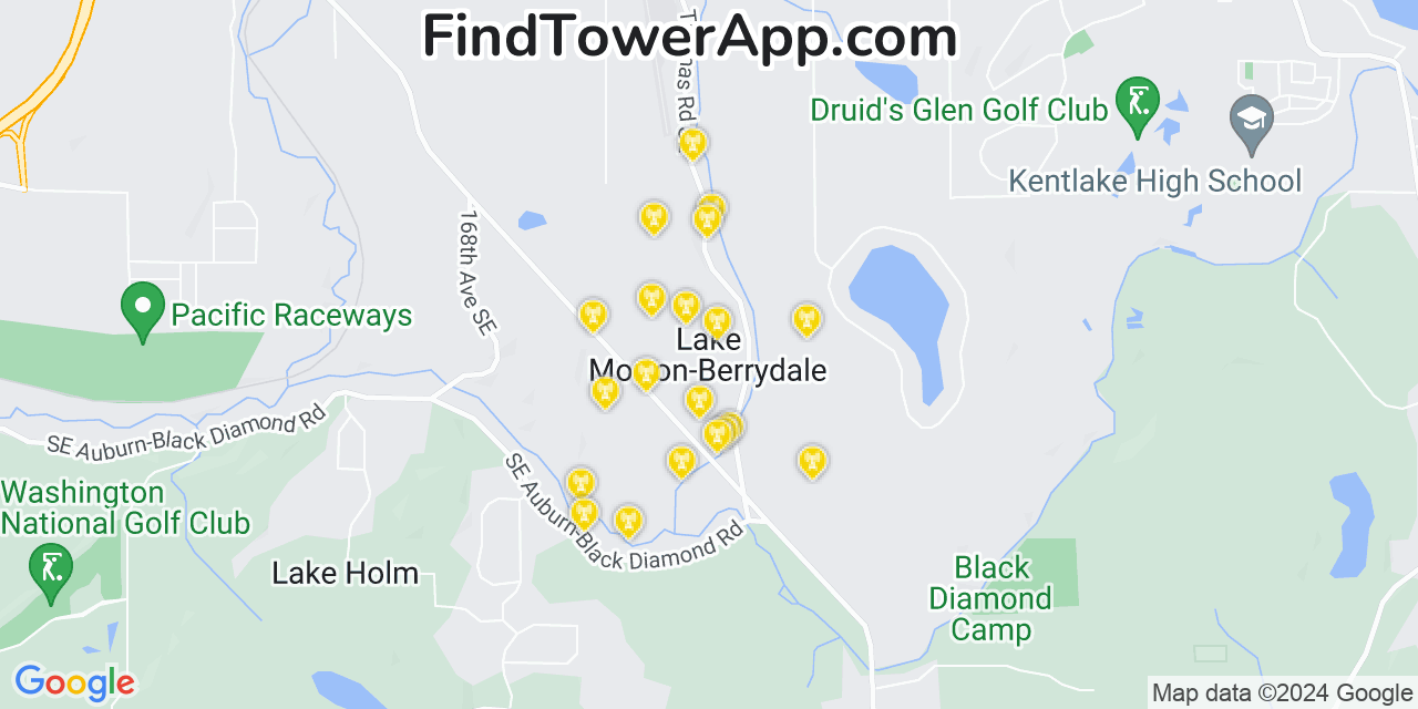 AT&T 4G/5G cell tower coverage map Lake Morton Berrydale, Washington