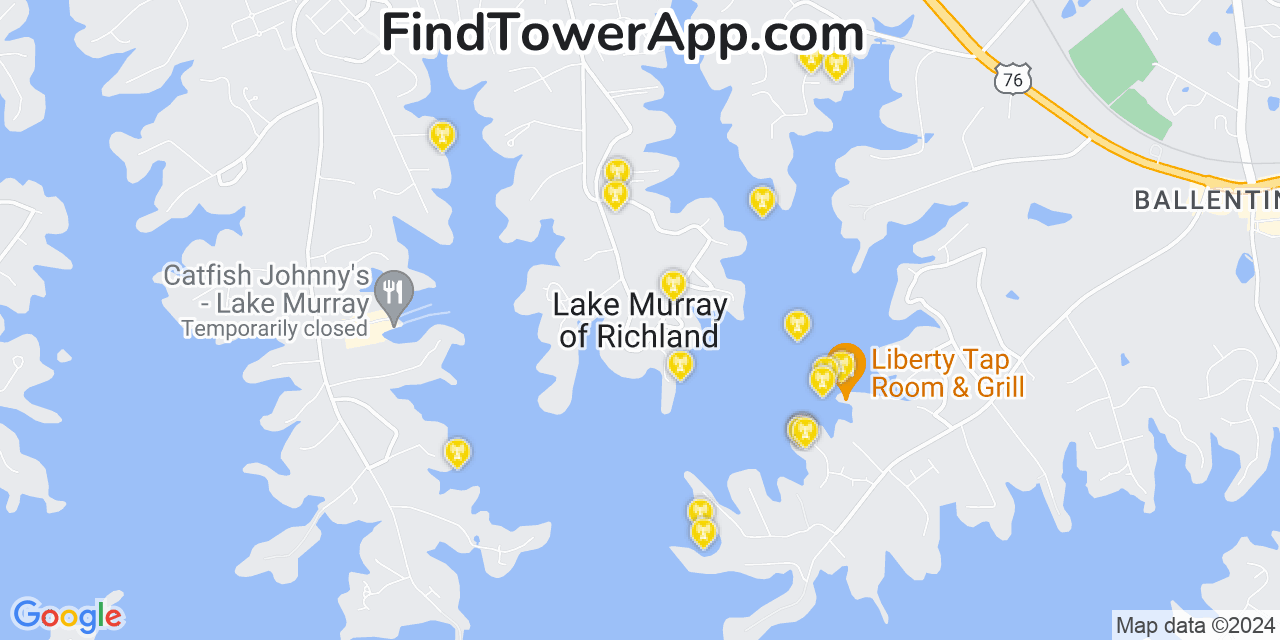 Verizon 4G/5G cell tower coverage map Lake Murray of Richland, South Carolina