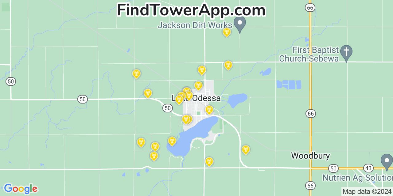 AT&T 4G/5G cell tower coverage map Lake Odessa, Michigan