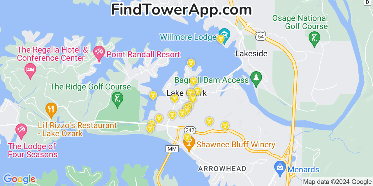 T-Mobile 4G/5G cell tower coverage map Lake Ozark, Missouri