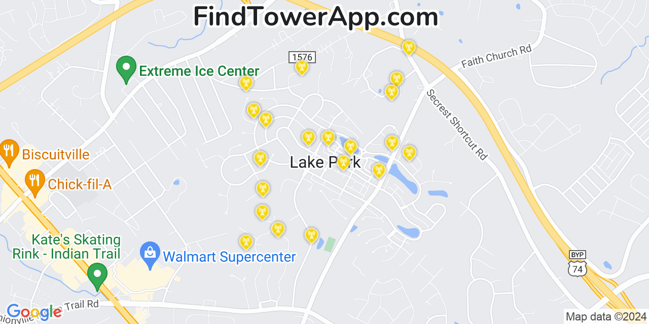 AT&T 4G/5G cell tower coverage map Lake Park, North Carolina