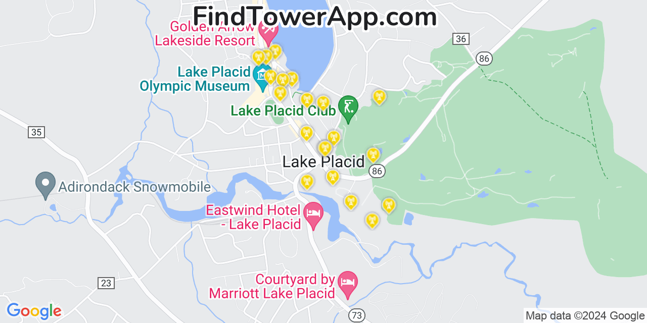 AT&T 4G/5G cell tower coverage map Lake Placid, New York