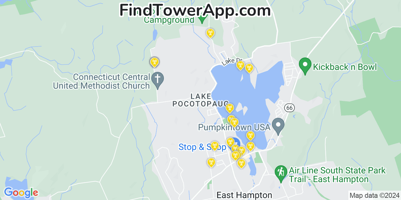 AT&T 4G/5G cell tower coverage map Lake Pocotopaug, Connecticut