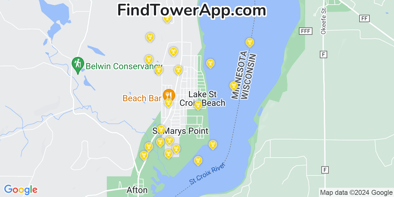 Verizon 4G/5G cell tower coverage map Lake Saint Croix Beach, Minnesota