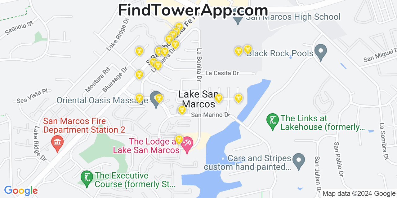 Verizon 4G/5G cell tower coverage map Lake San Marcos, California