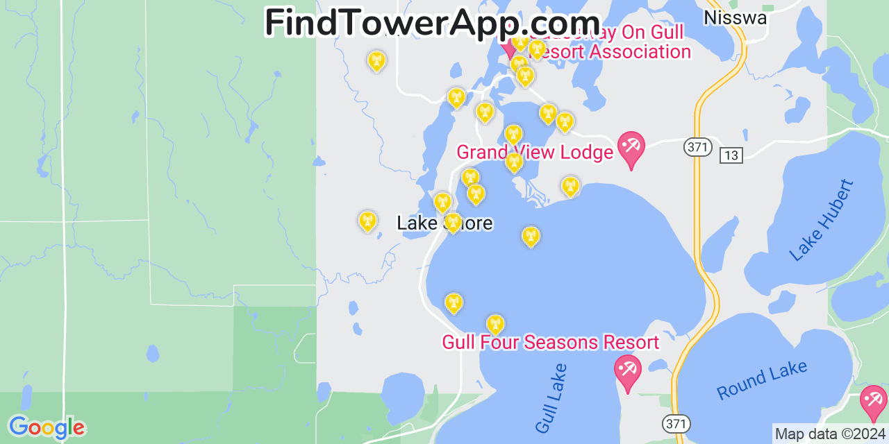 AT&T 4G/5G cell tower coverage map Lake Shore, Minnesota