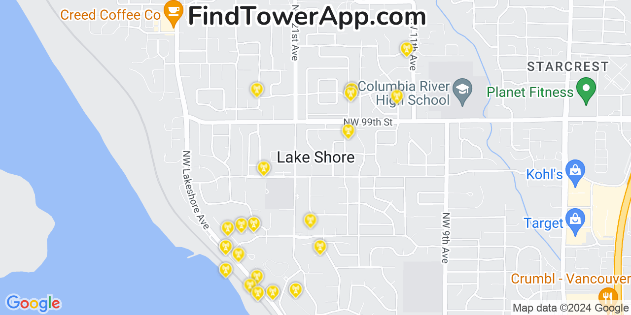 AT&T 4G/5G cell tower coverage map Lake Shore, Washington