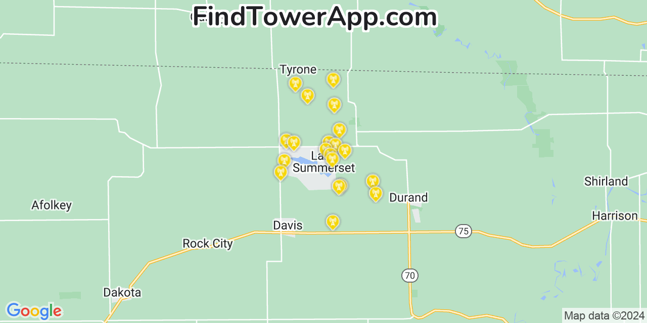 AT&T 4G/5G cell tower coverage map Lake Summerset, Illinois