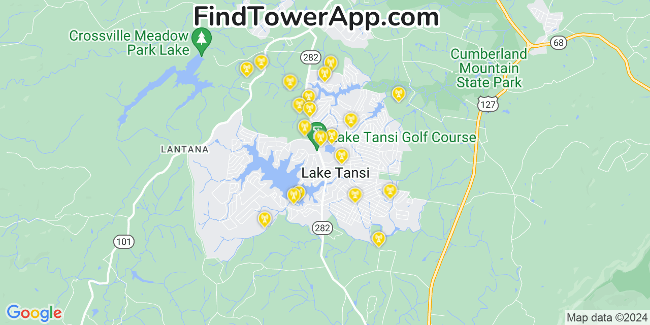 AT&T 4G/5G cell tower coverage map Lake Tansi, Tennessee