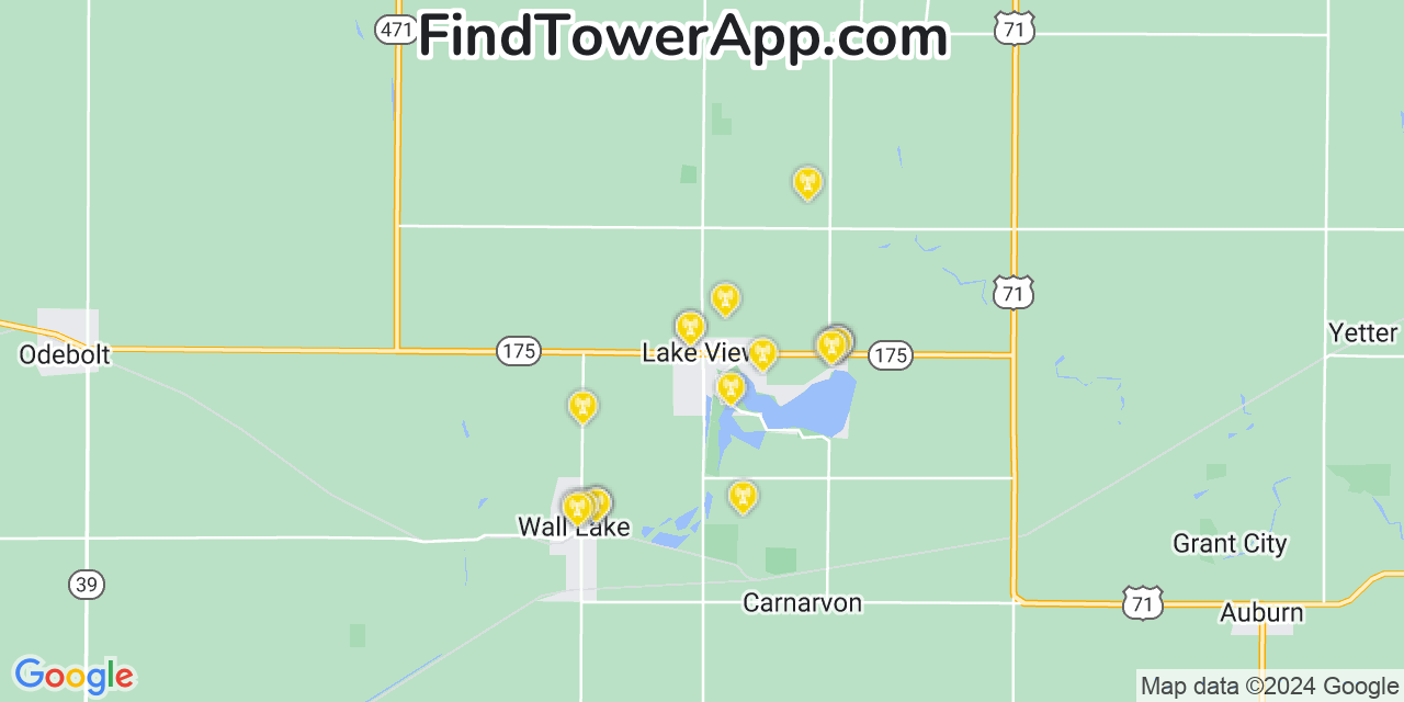 AT&T 4G/5G cell tower coverage map Lake View, Iowa