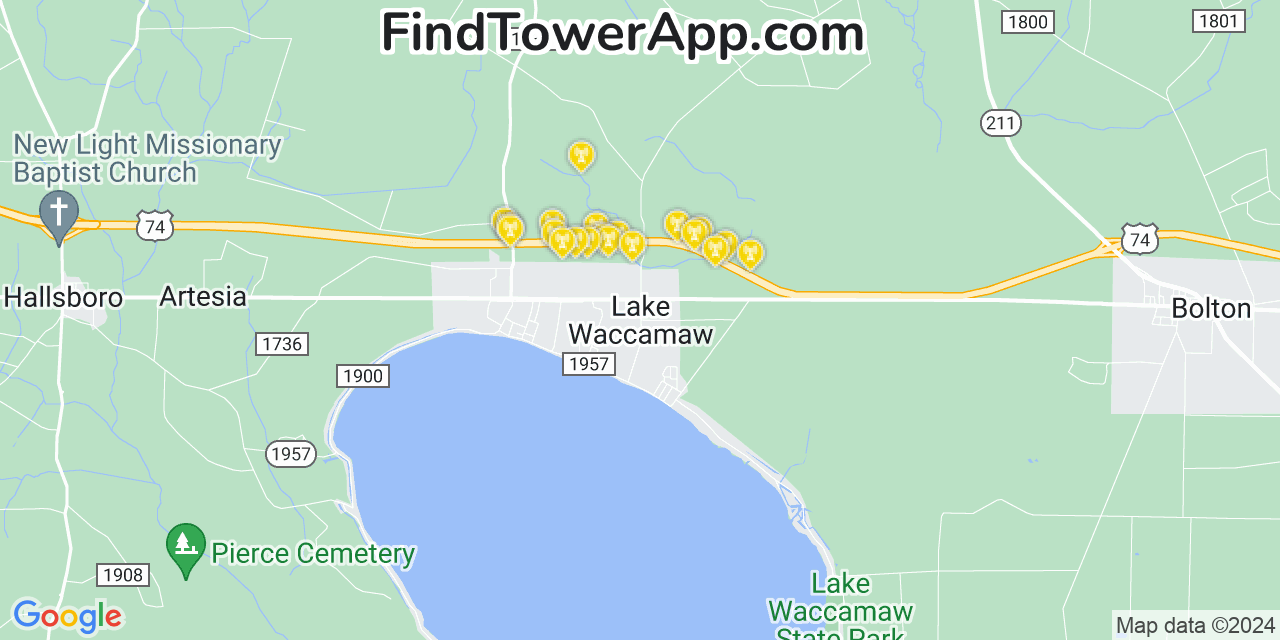 T-Mobile 4G/5G cell tower coverage map Lake Waccamaw, North Carolina
