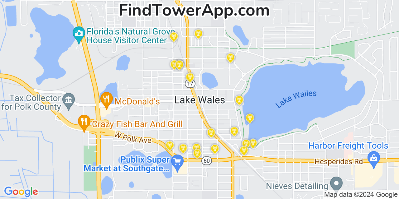Verizon 4G/5G cell tower coverage map Lake Wales, Florida