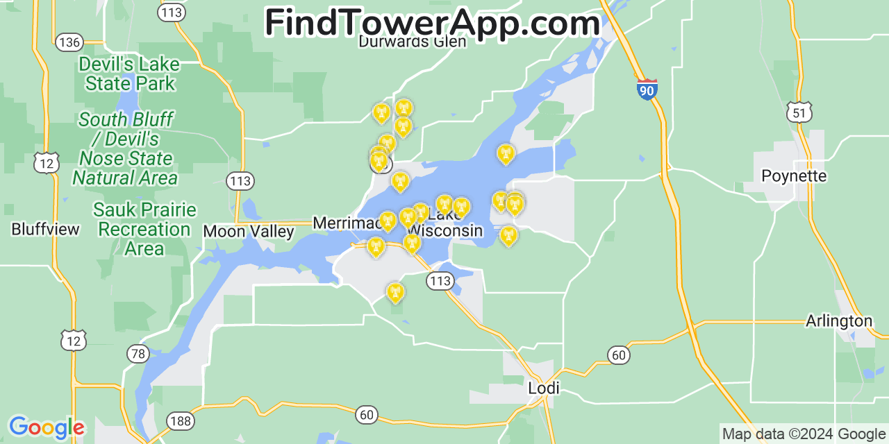 AT&T 4G/5G cell tower coverage map Lake Wisconsin, Wisconsin