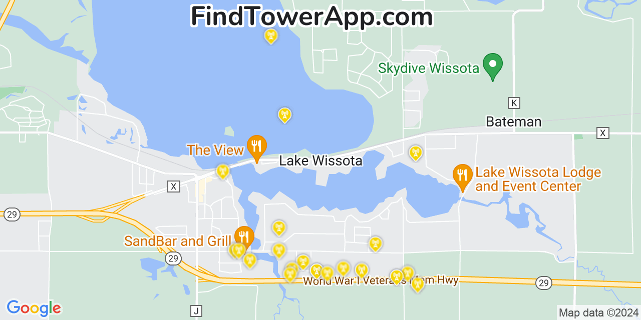 AT&T 4G/5G cell tower coverage map Lake Wissota, Wisconsin