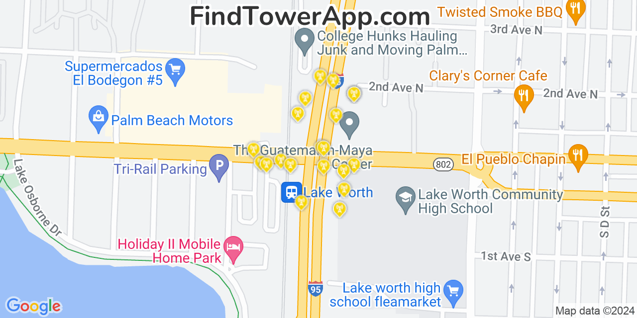 AT&T 4G/5G cell tower coverage map Lake Worth, Florida