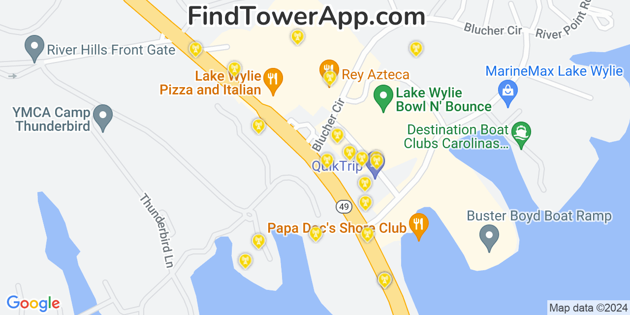 AT&T 4G/5G cell tower coverage map Lake Wylie, South Carolina