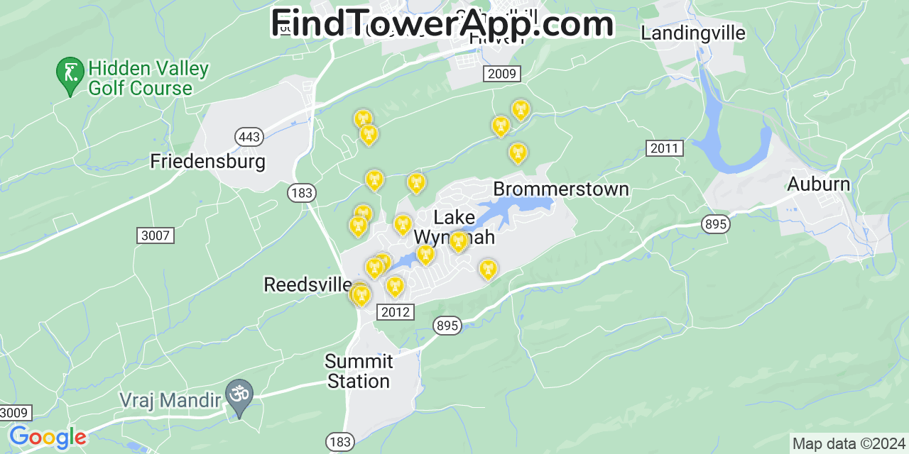 AT&T 4G/5G cell tower coverage map Lake Wynonah, Pennsylvania