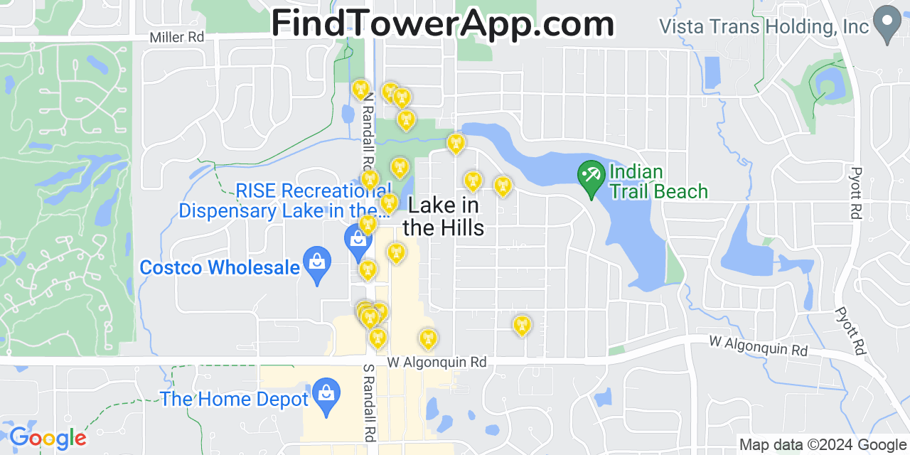 AT&T 4G/5G cell tower coverage map Lake in the Hills, Illinois
