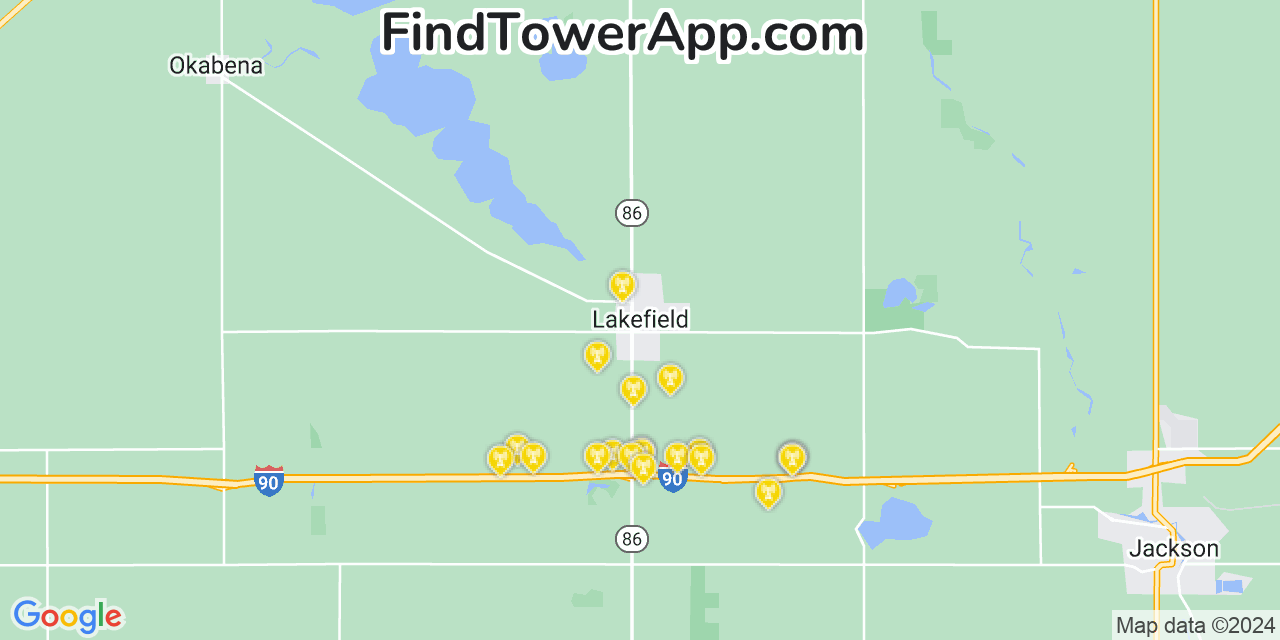 AT&T 4G/5G cell tower coverage map Lakefield, Minnesota