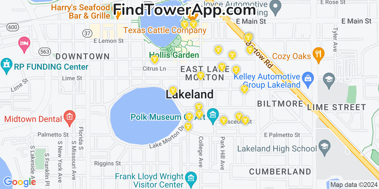AT&T 4G/5G cell tower coverage map Lakeland, Florida