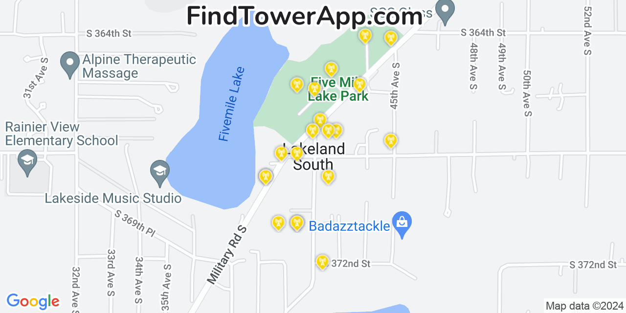 AT&T 4G/5G cell tower coverage map Lakeland South, Washington
