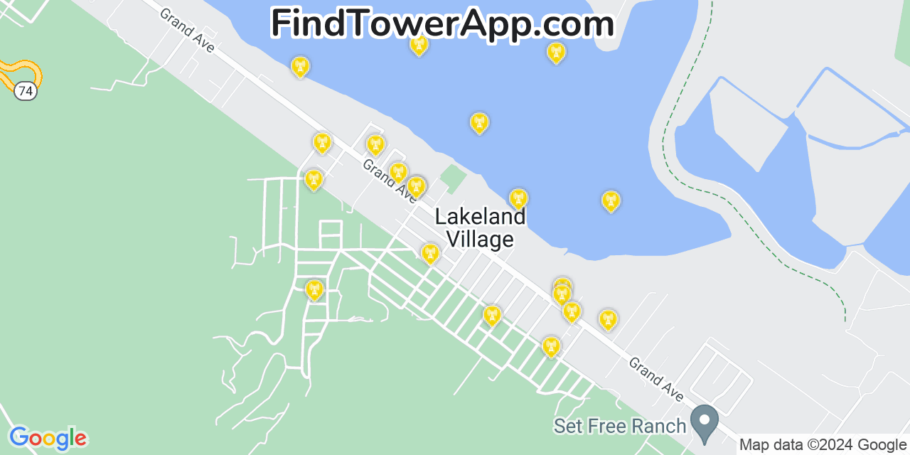 AT&T 4G/5G cell tower coverage map Lakeland Village, California