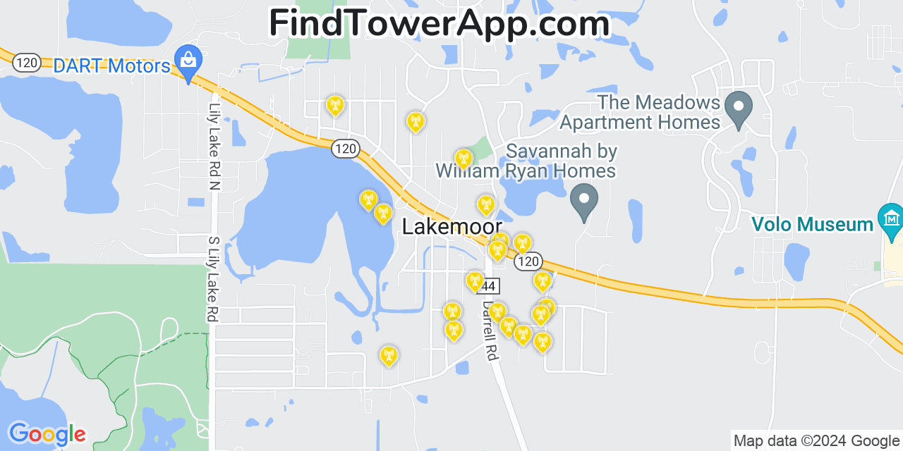 AT&T 4G/5G cell tower coverage map Lakemoor, Illinois