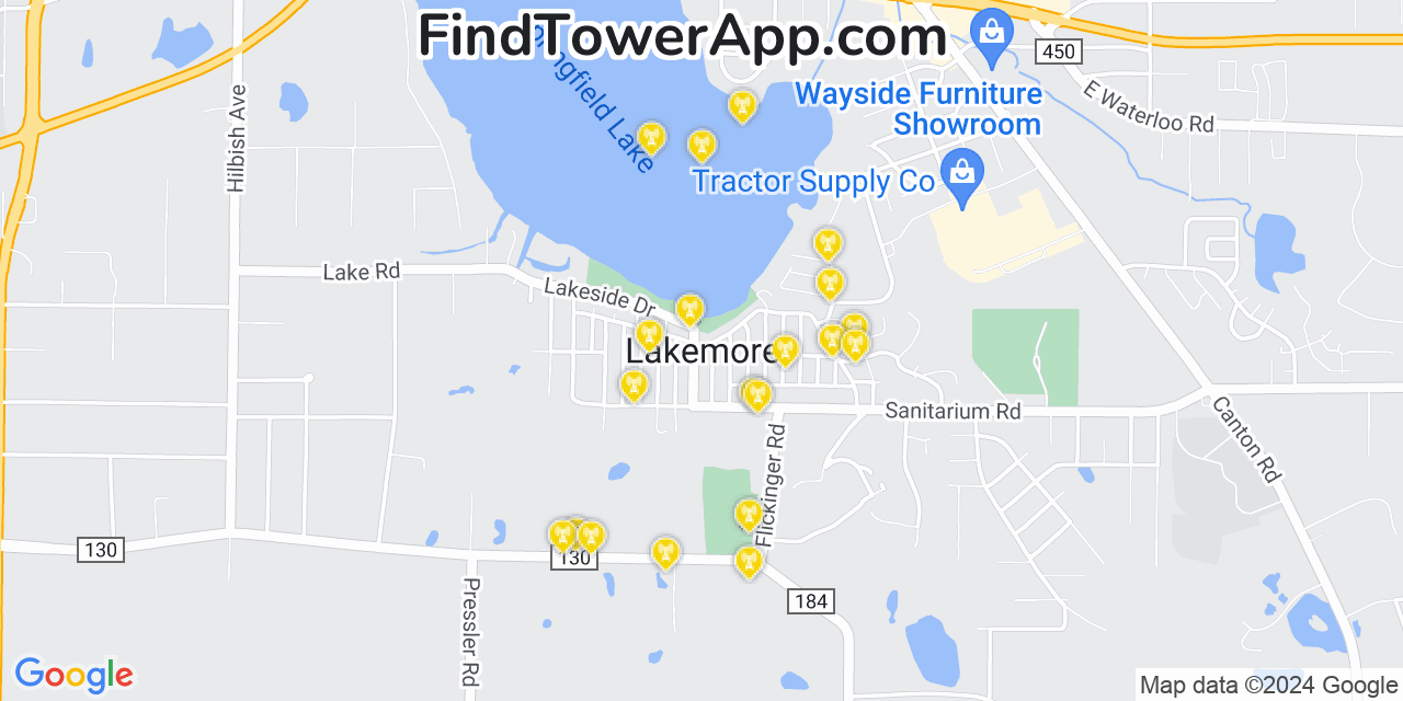 AT&T 4G/5G cell tower coverage map Lakemore, Ohio