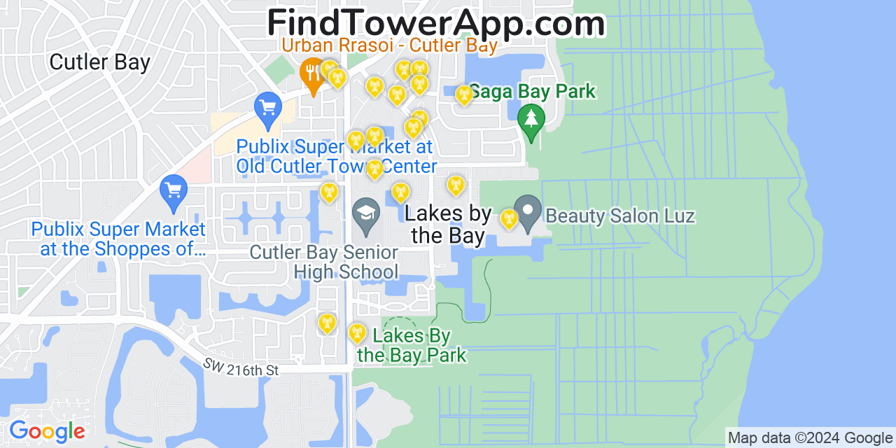 AT&T 4G/5G cell tower coverage map Lakes by the Bay, Florida