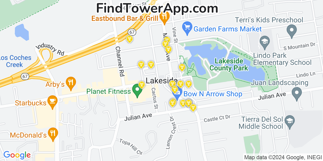 T-Mobile 4G/5G cell tower coverage map Lakeside, California