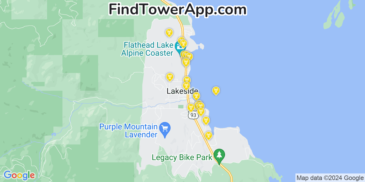 AT&T 4G/5G cell tower coverage map Lakeside, Montana