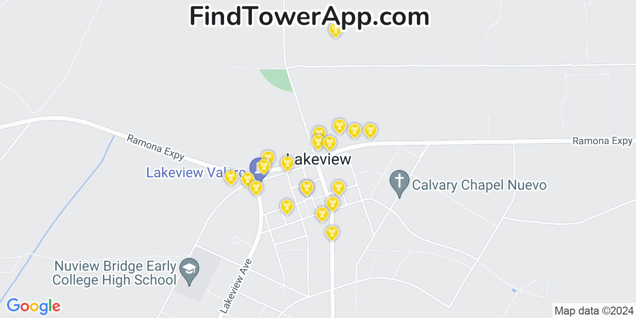 AT&T 4G/5G cell tower coverage map Lakeview, California