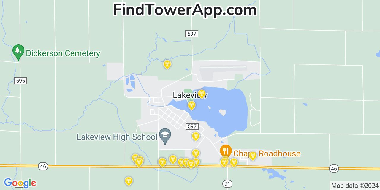 AT&T 4G/5G cell tower coverage map Lakeview, Michigan