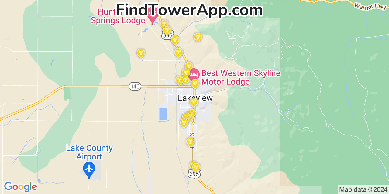 AT&T 4G/5G cell tower coverage map Lakeview, Oregon