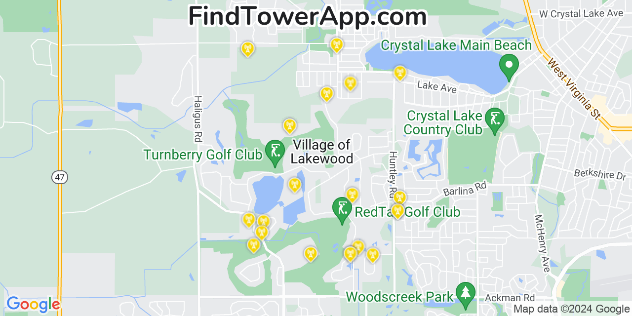 AT&T 4G/5G cell tower coverage map Lakewood, Illinois