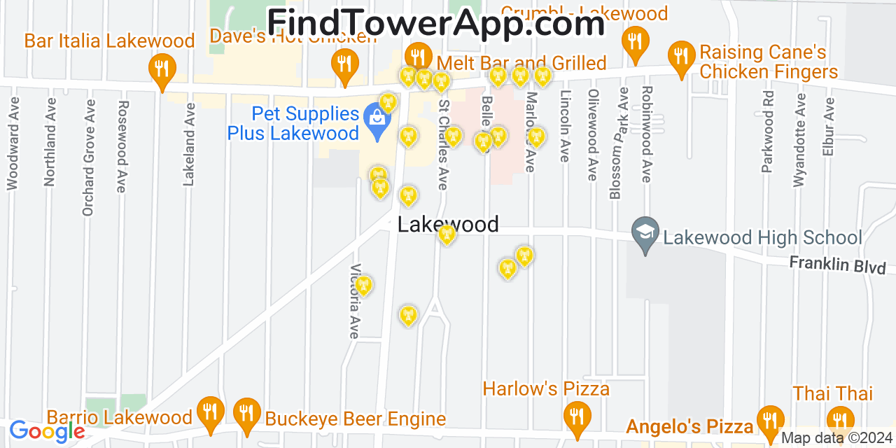 AT&T 4G/5G cell tower coverage map Lakewood, Ohio