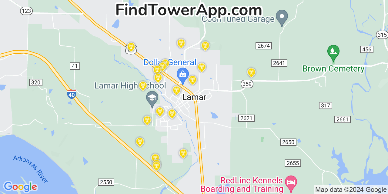 AT&T 4G/5G cell tower coverage map Lamar, Arkansas