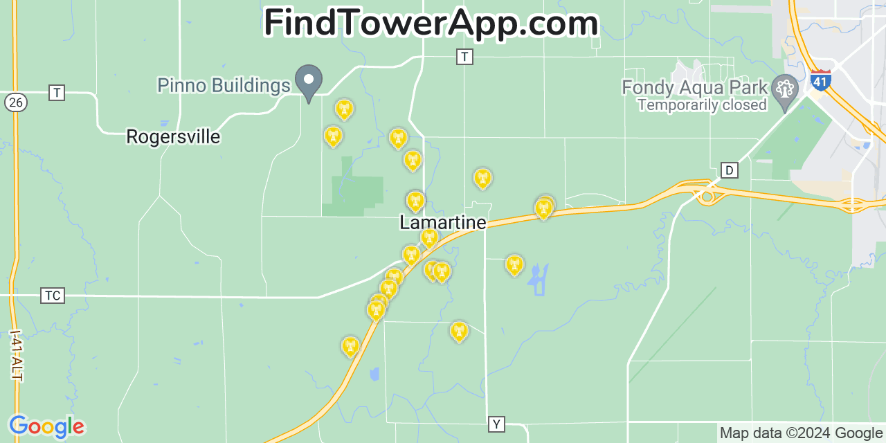 AT&T 4G/5G cell tower coverage map Lamartine, Wisconsin