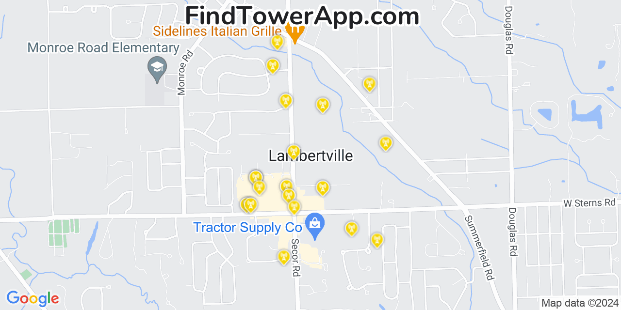 AT&T 4G/5G cell tower coverage map Lambertville, Michigan