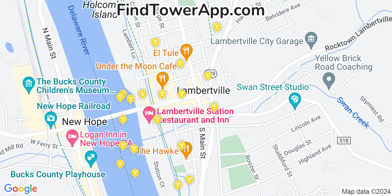 AT&T 4G/5G cell tower coverage map Lambertville, New Jersey
