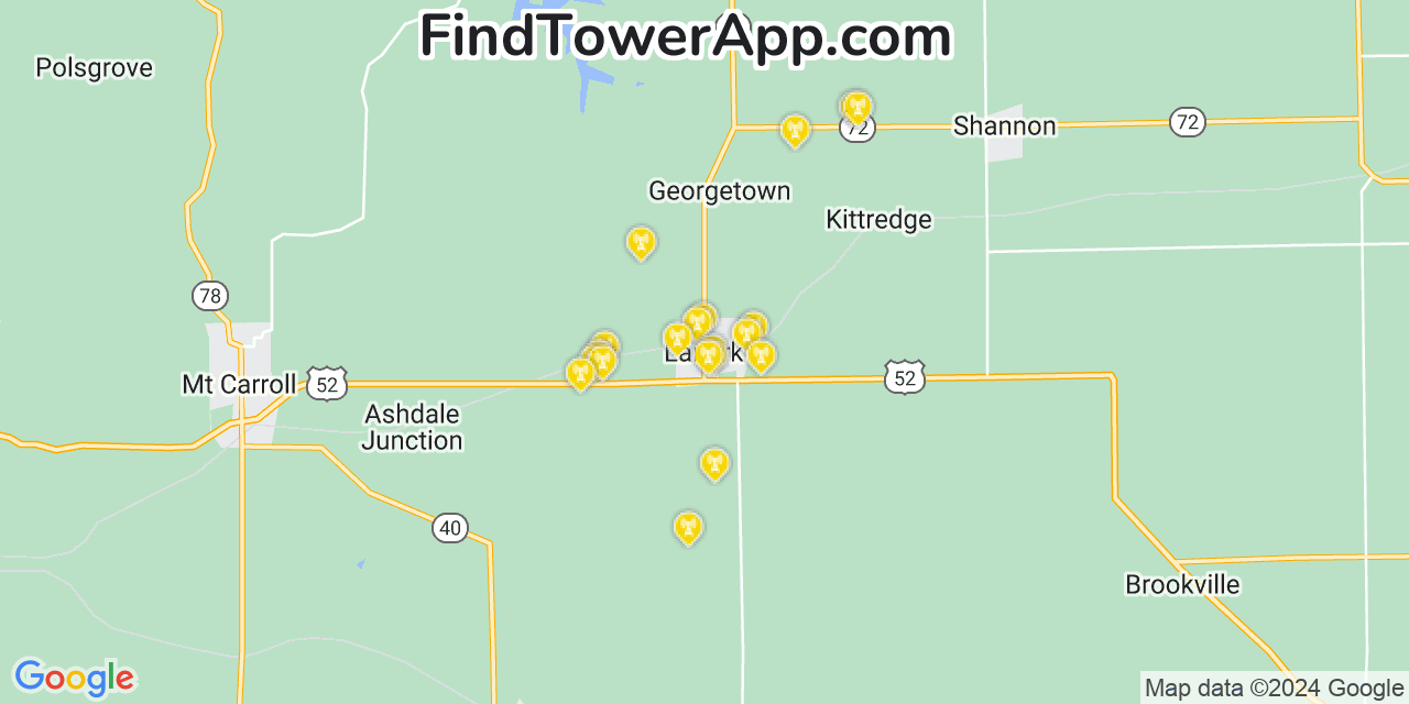 AT&T 4G/5G cell tower coverage map Lanark, Illinois