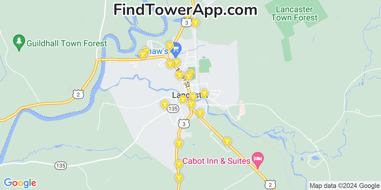AT&T 4G/5G cell tower coverage map Lancaster, New Hampshire