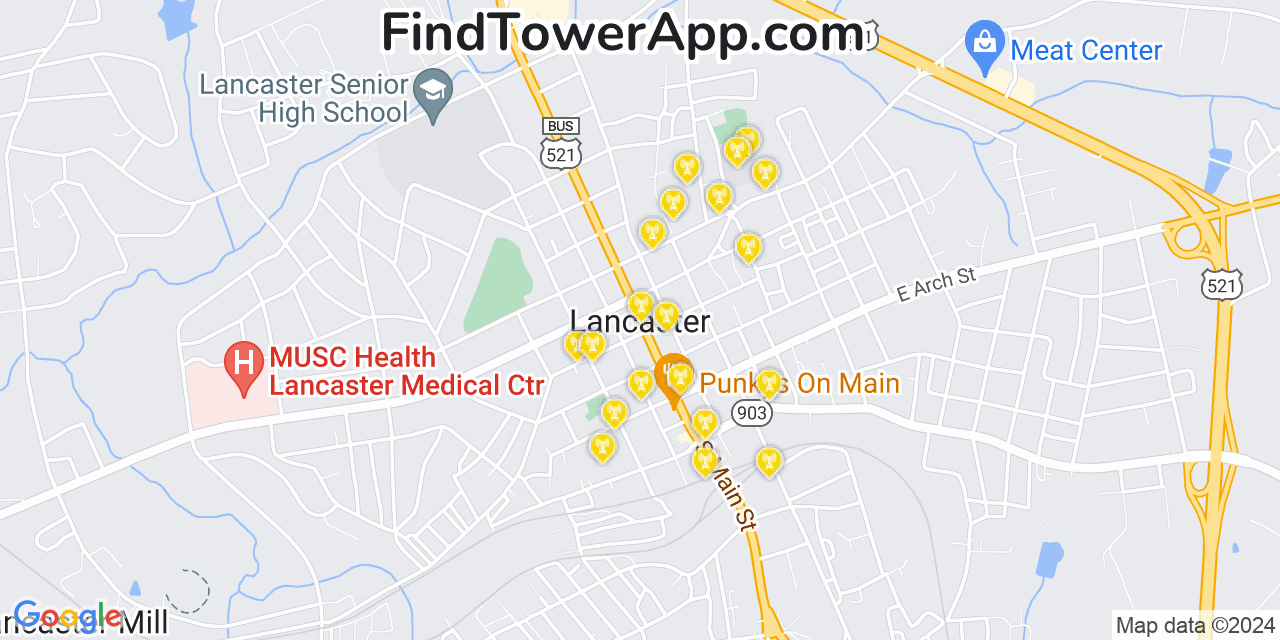 AT&T 4G/5G cell tower coverage map Lancaster, South Carolina