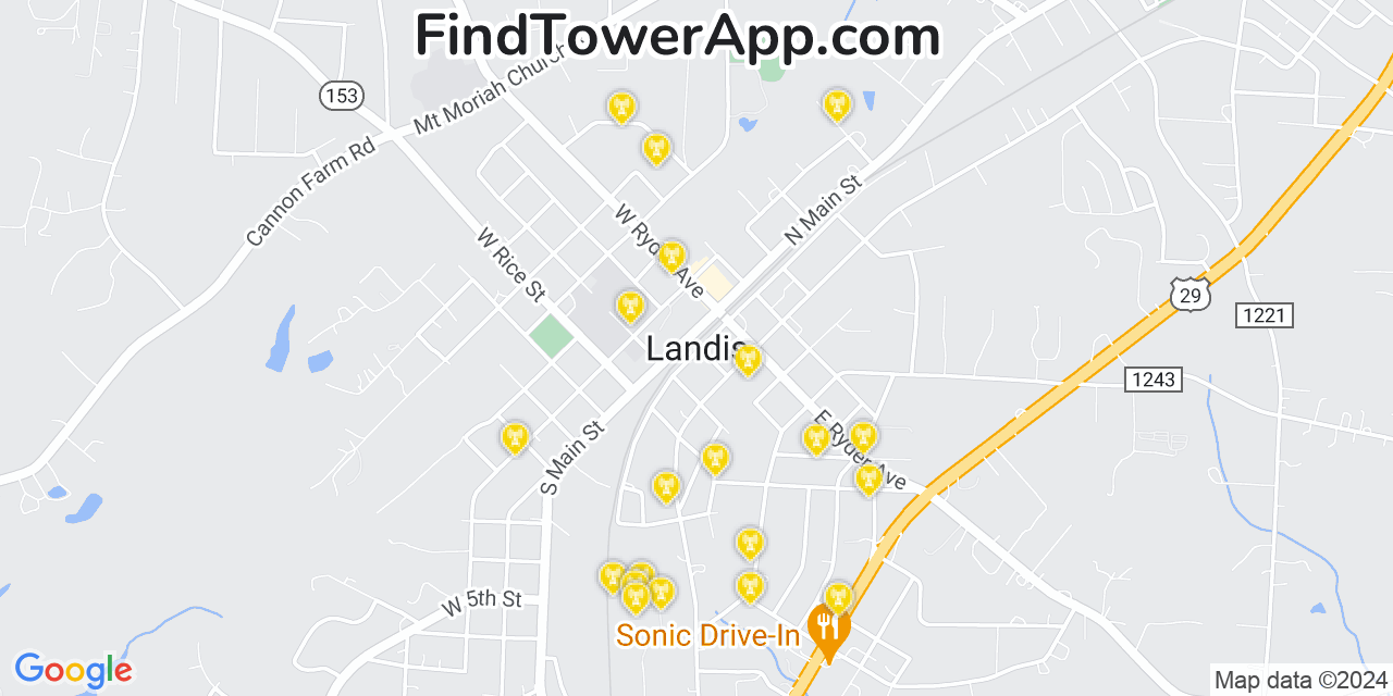 AT&T 4G/5G cell tower coverage map Landis, North Carolina