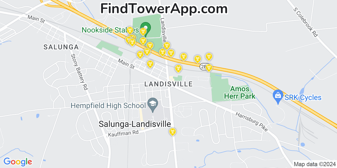 AT&T 4G/5G cell tower coverage map Landisville, Pennsylvania