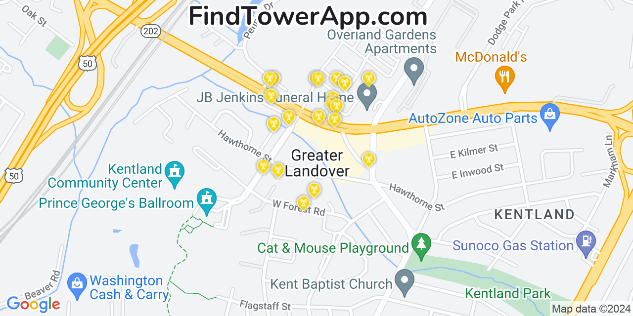 AT&T 4G/5G cell tower coverage map Landover, Maryland