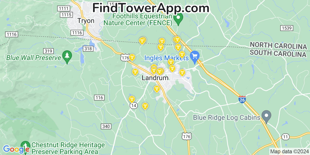 AT&T 4G/5G cell tower coverage map Landrum, South Carolina