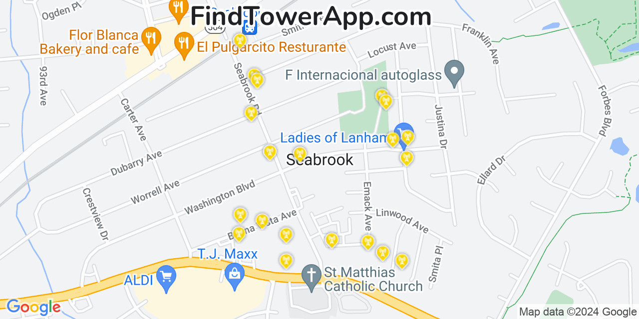 AT&T 4G/5G cell tower coverage map Lanham Seabrook, Maryland